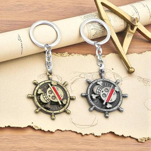 Anime Pirate Flag Spinning Metal Keychain – Rotating Wheel Key Ring for Car, Bike & Bag – collectible keychain accessory for car, bike and bag keys
